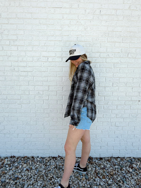 Black White Distressed Flannel