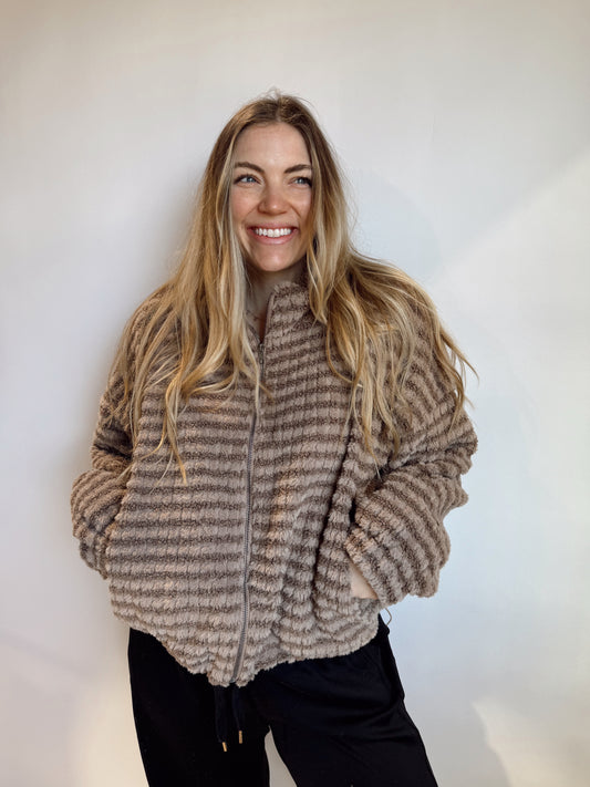 Stripe Sherpa Puffer Jacket Mocha