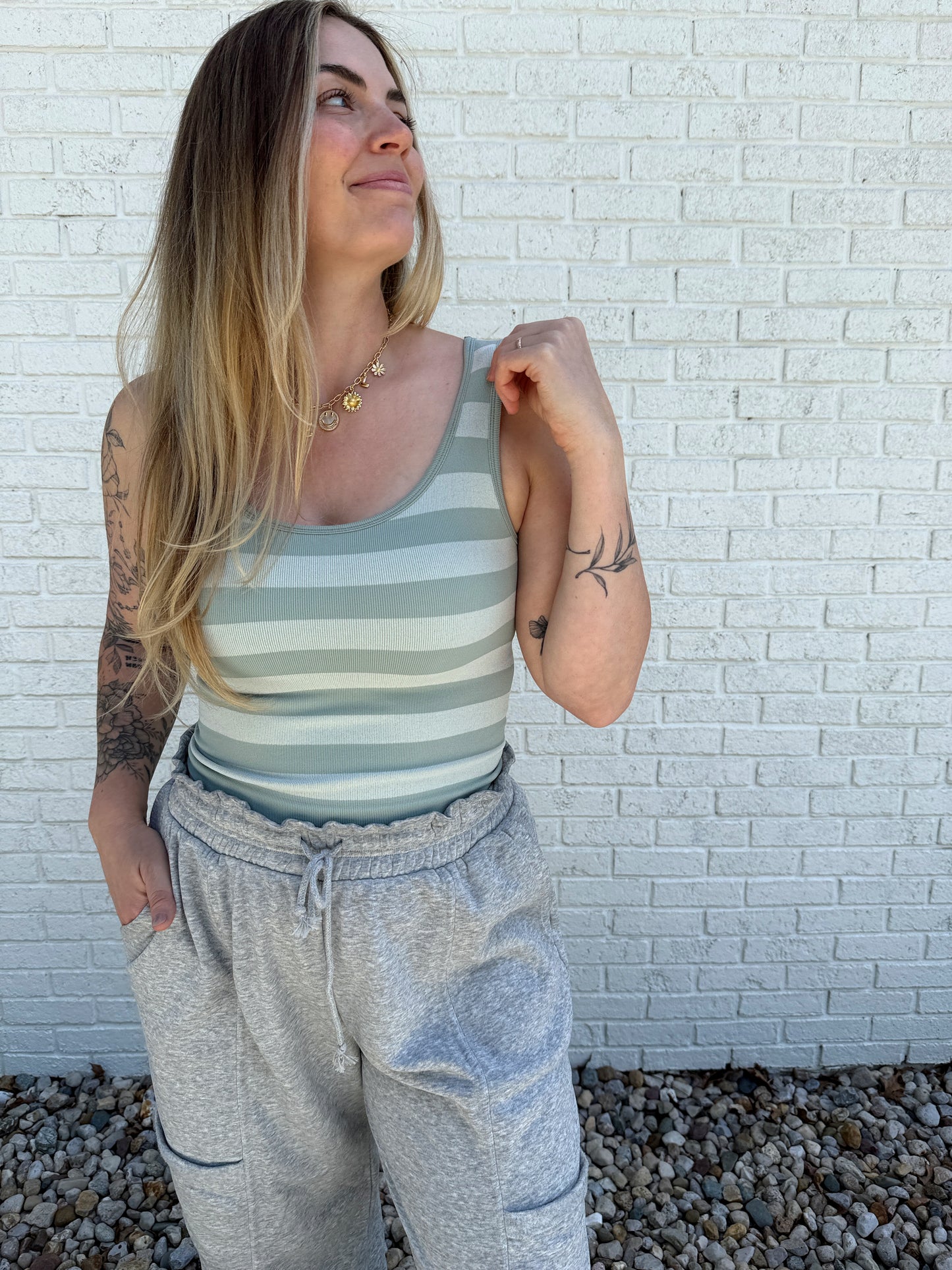 Luna Stripe Tank Aqua