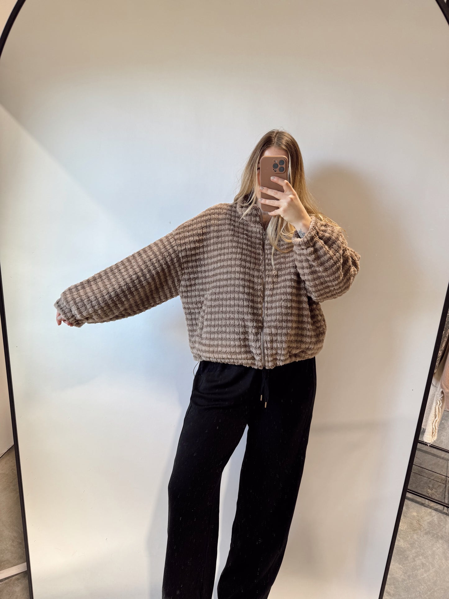 Stripe Sherpa Puffer Jacket Mocha