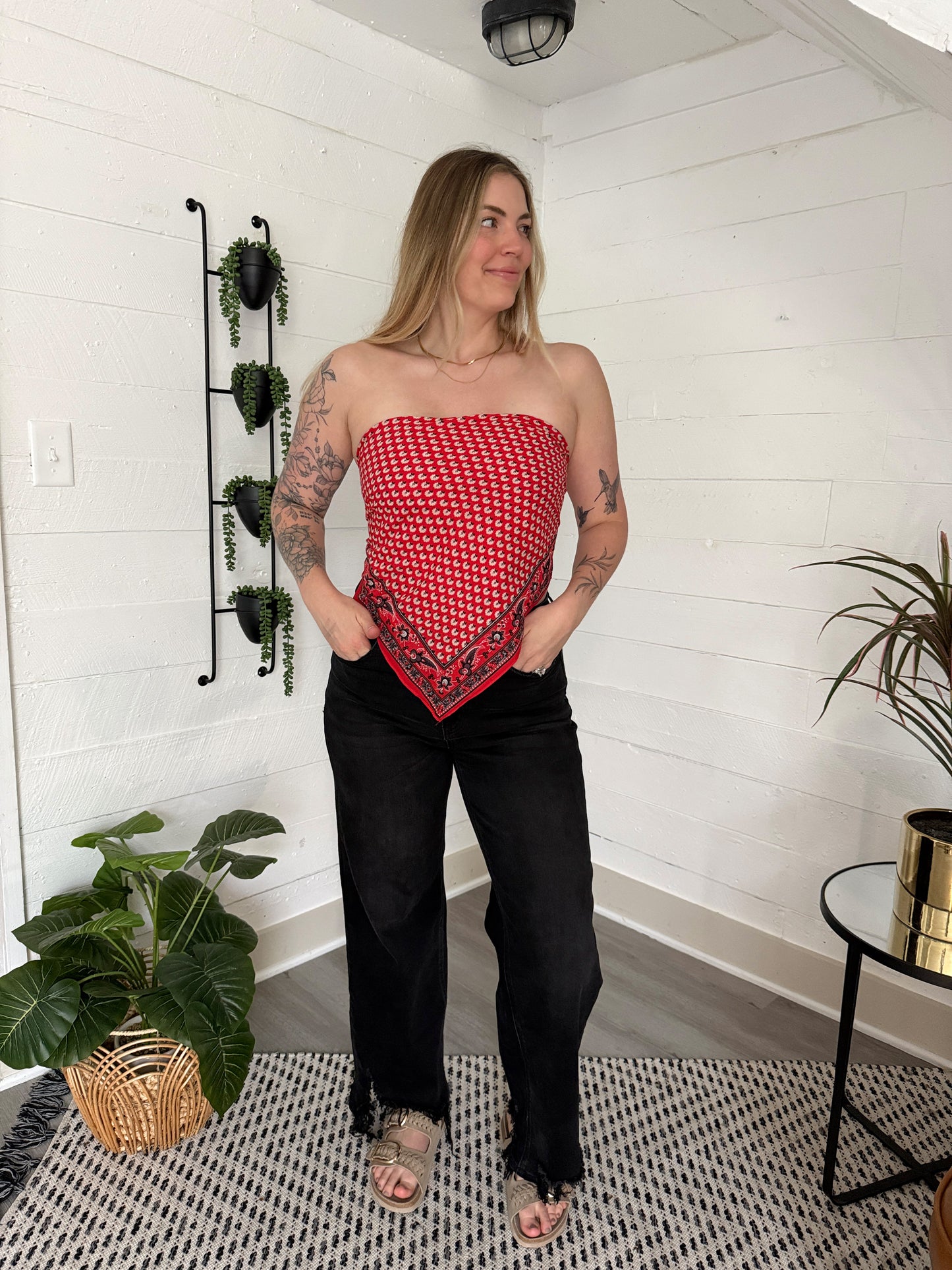Red Boho Bandana Scarf