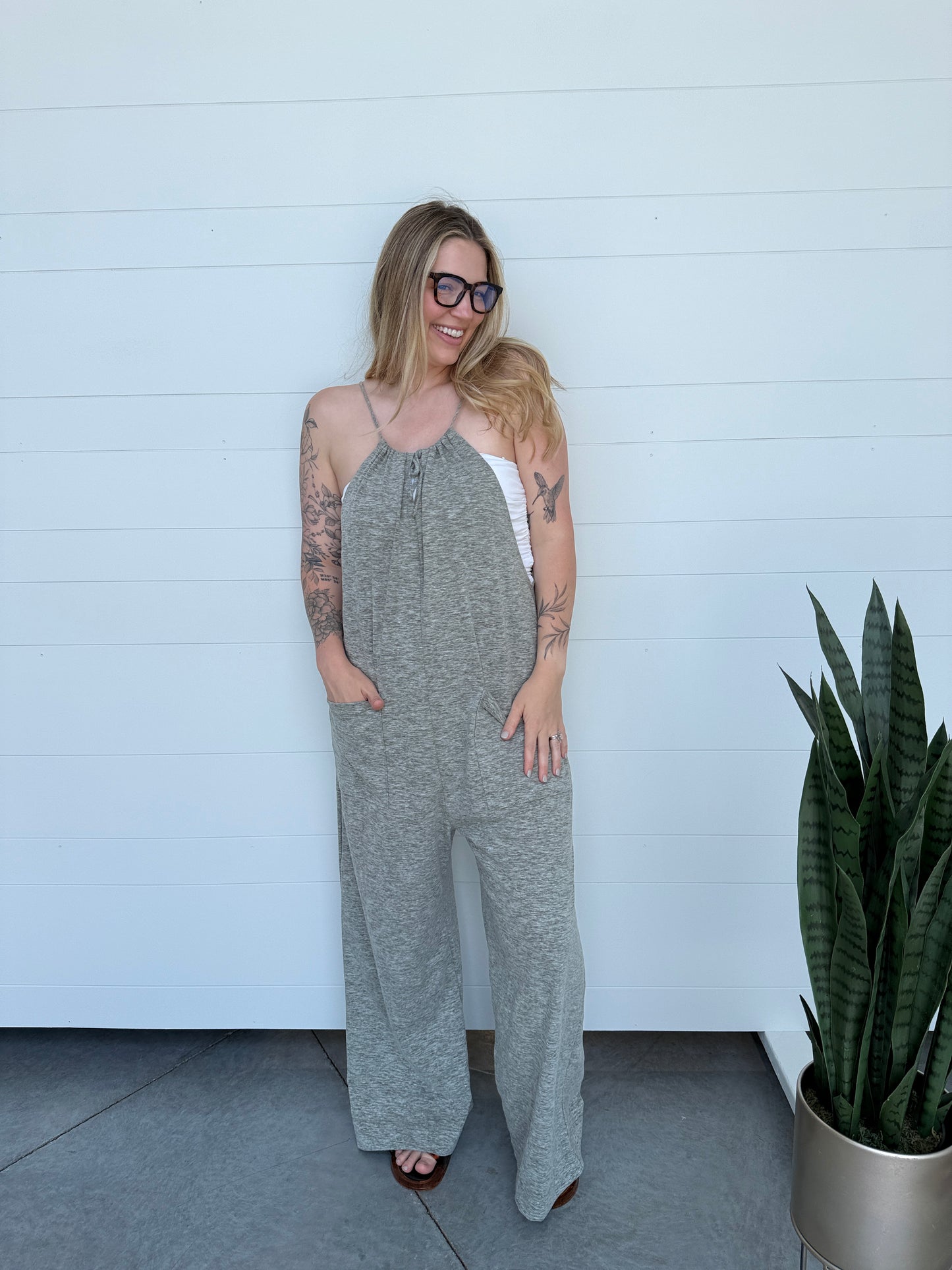 Garden Girl Jumpsuit Grey/Olive