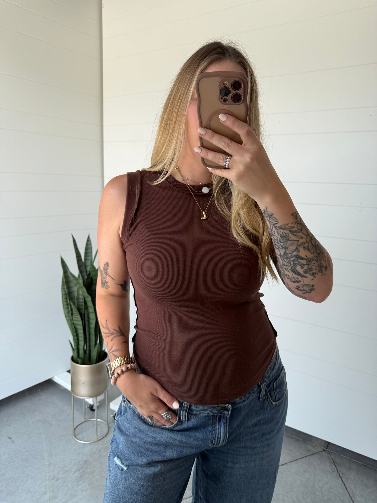 Brown Ribbed Tank