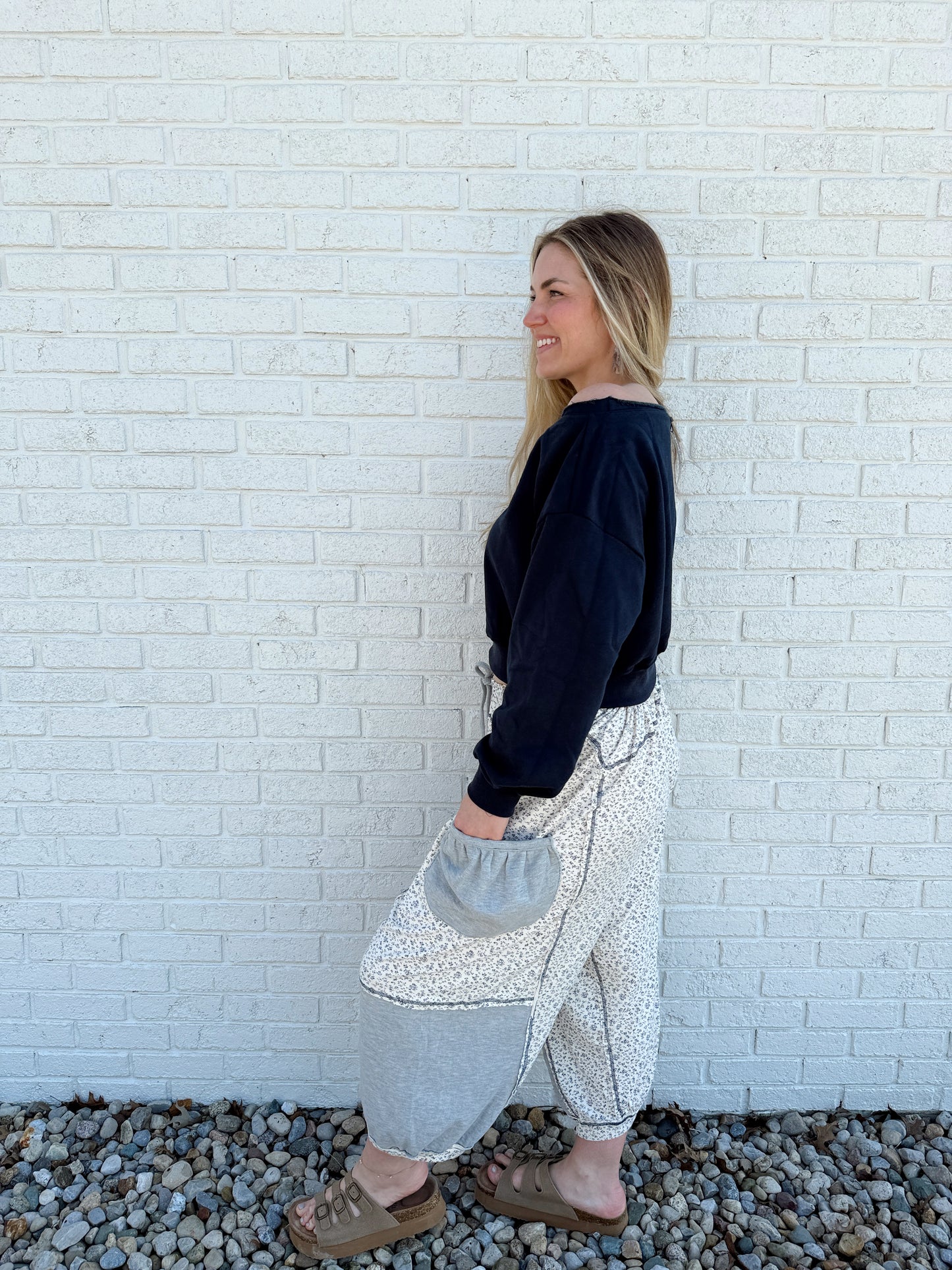 Grey/Navy Boho Patchwork Jogger