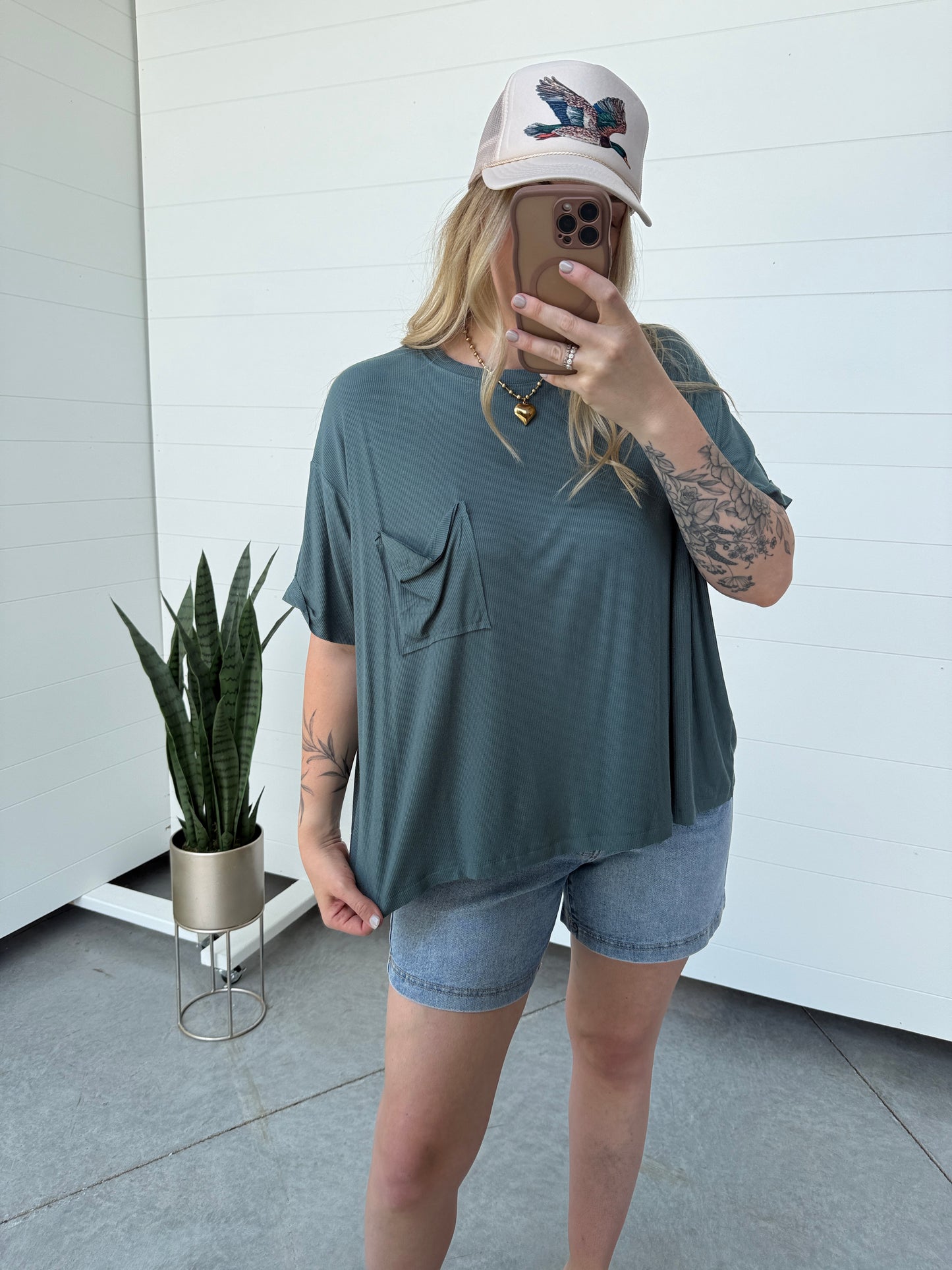 Jade Ribbed Pocket Tee
