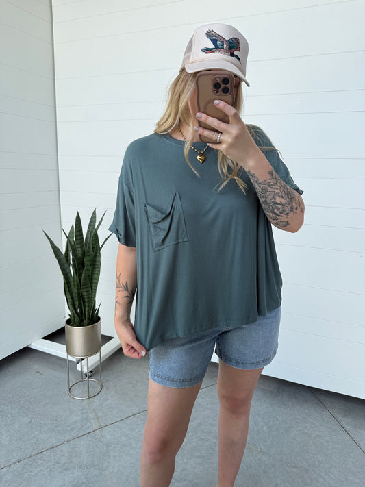 Jade Ribbed Pocket Tee