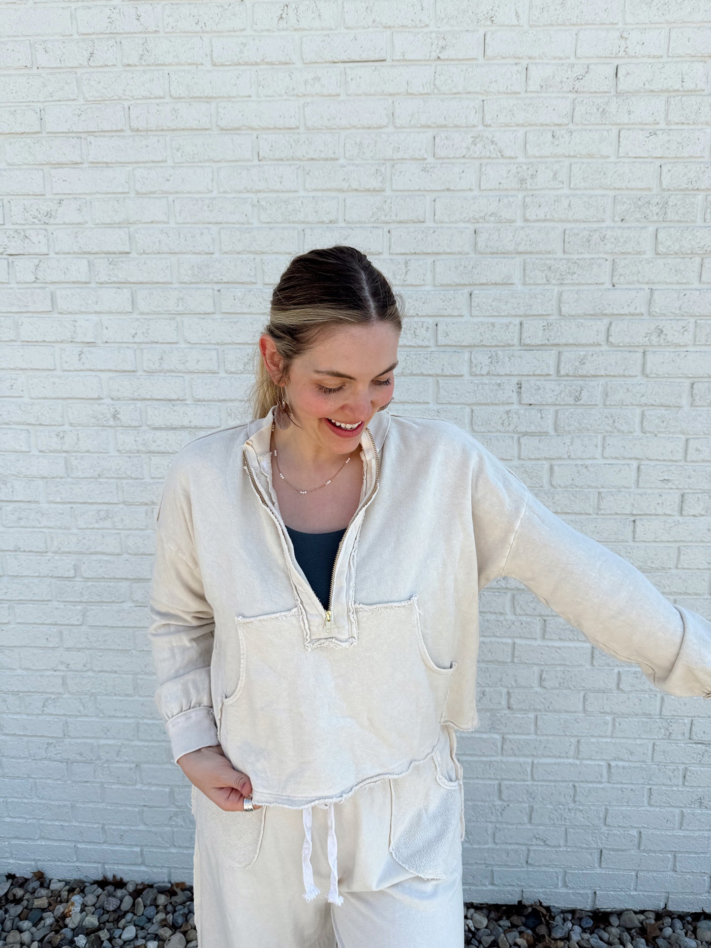 Tilly Mineral Wash Halfzip Cream