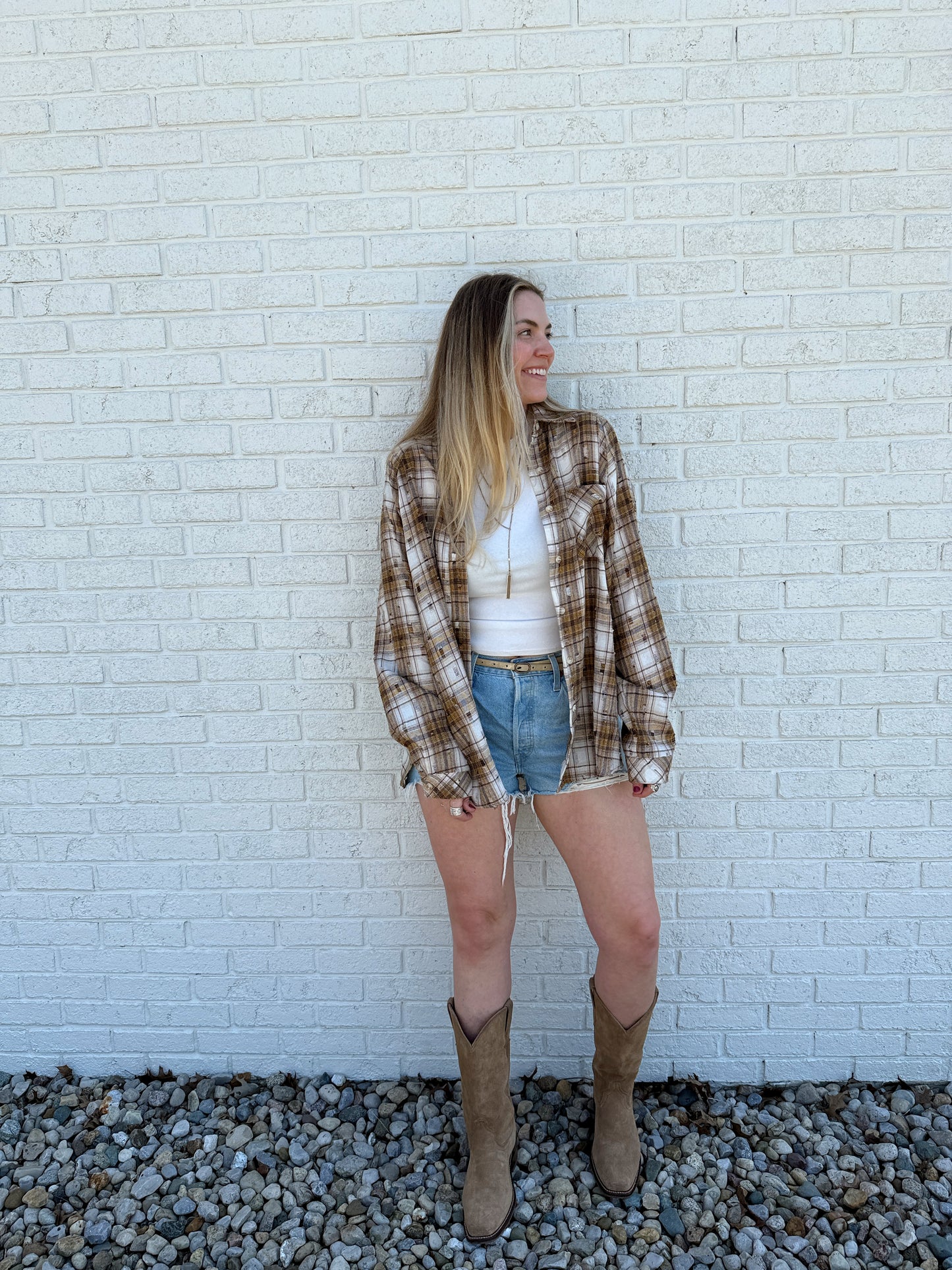 Brown/Mustard Distressed Flannel