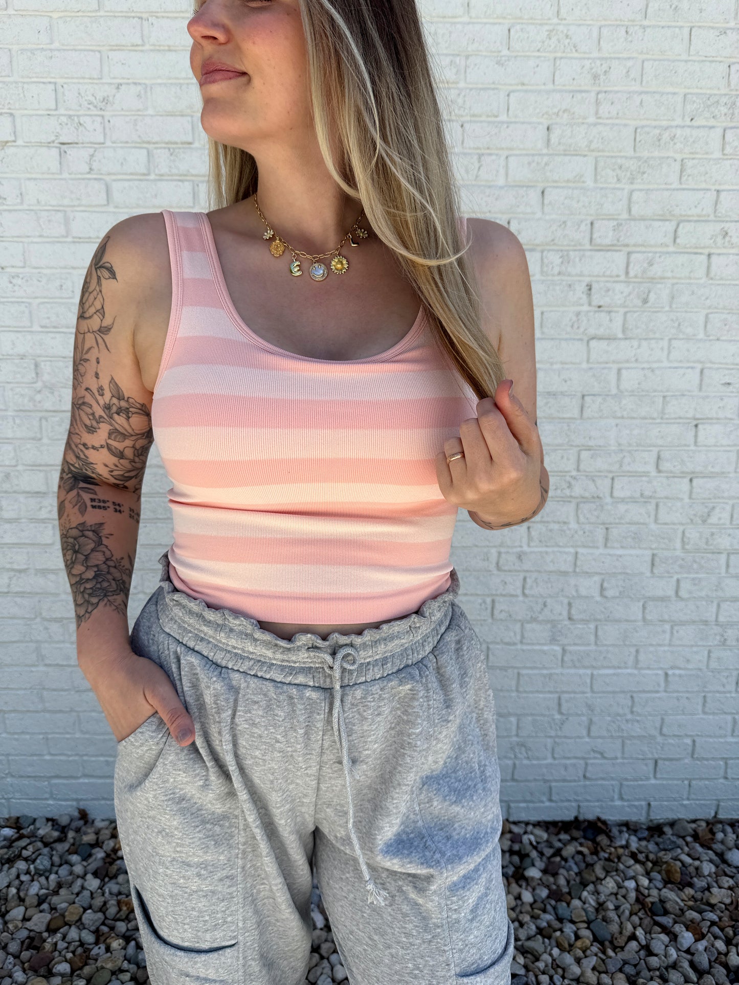 Luna Stripe Tank Pink