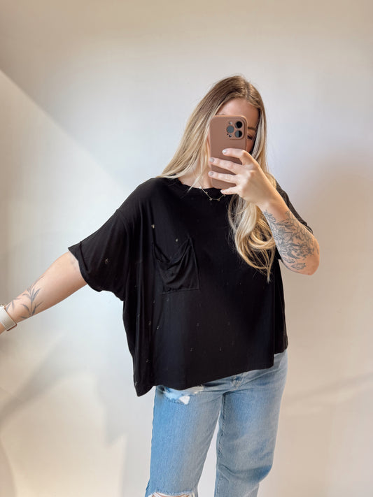 Black Ribbed Pocket Tee