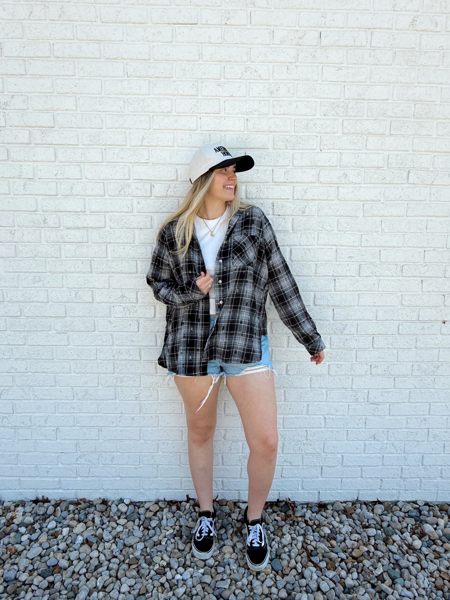 Black White Distressed Flannel