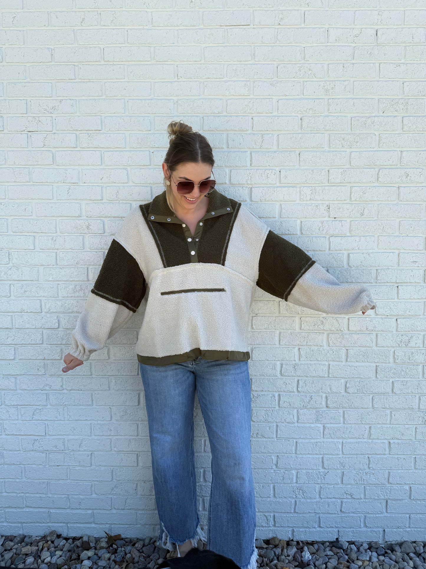 Olive/Oatmeal Sherpa Pullover