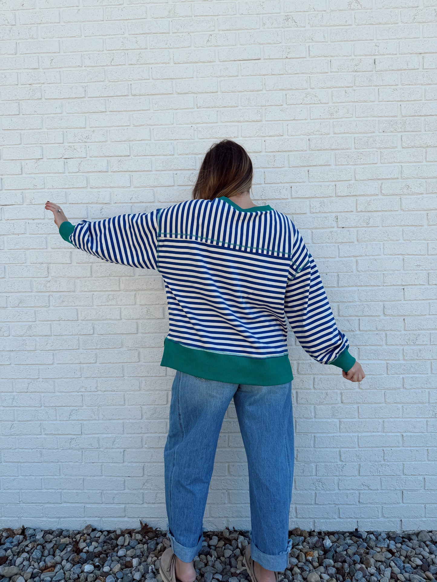 Walley Stripe Crewneck Blue/Teal/Cream