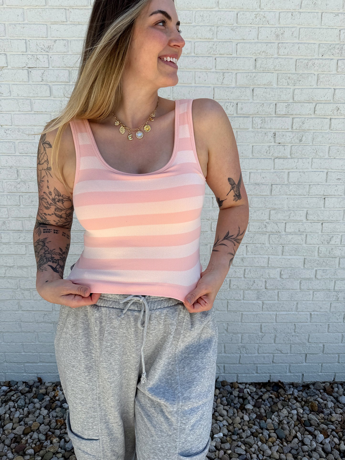 Luna Stripe Tank Pink