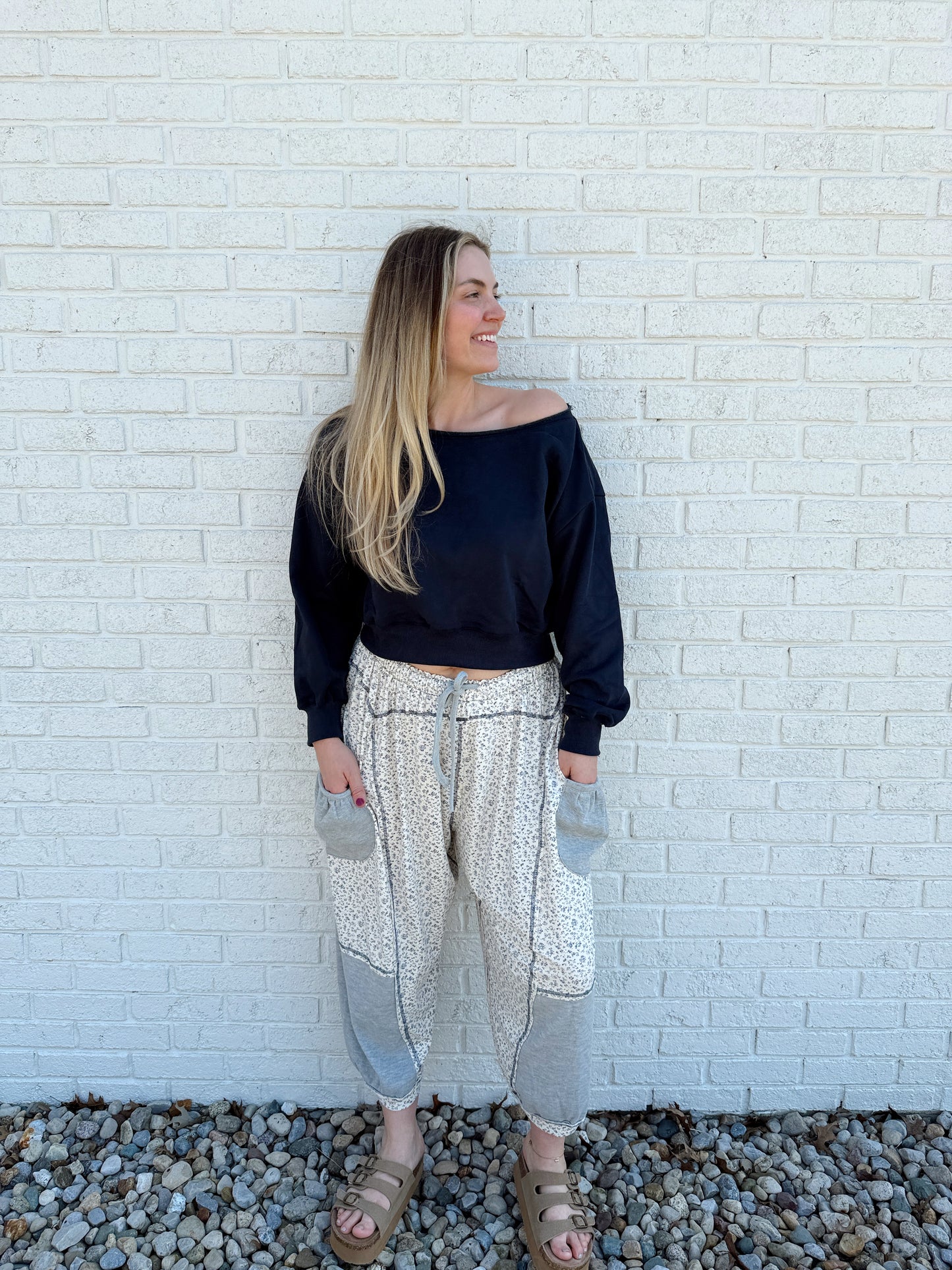 Grey/Navy Boho Patchwork Jogger