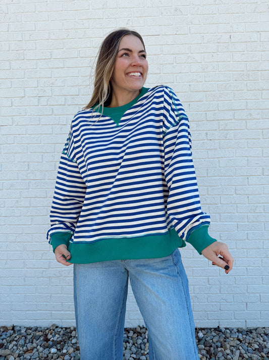 Walley Stripe Crewneck Blue/Teal/Cream