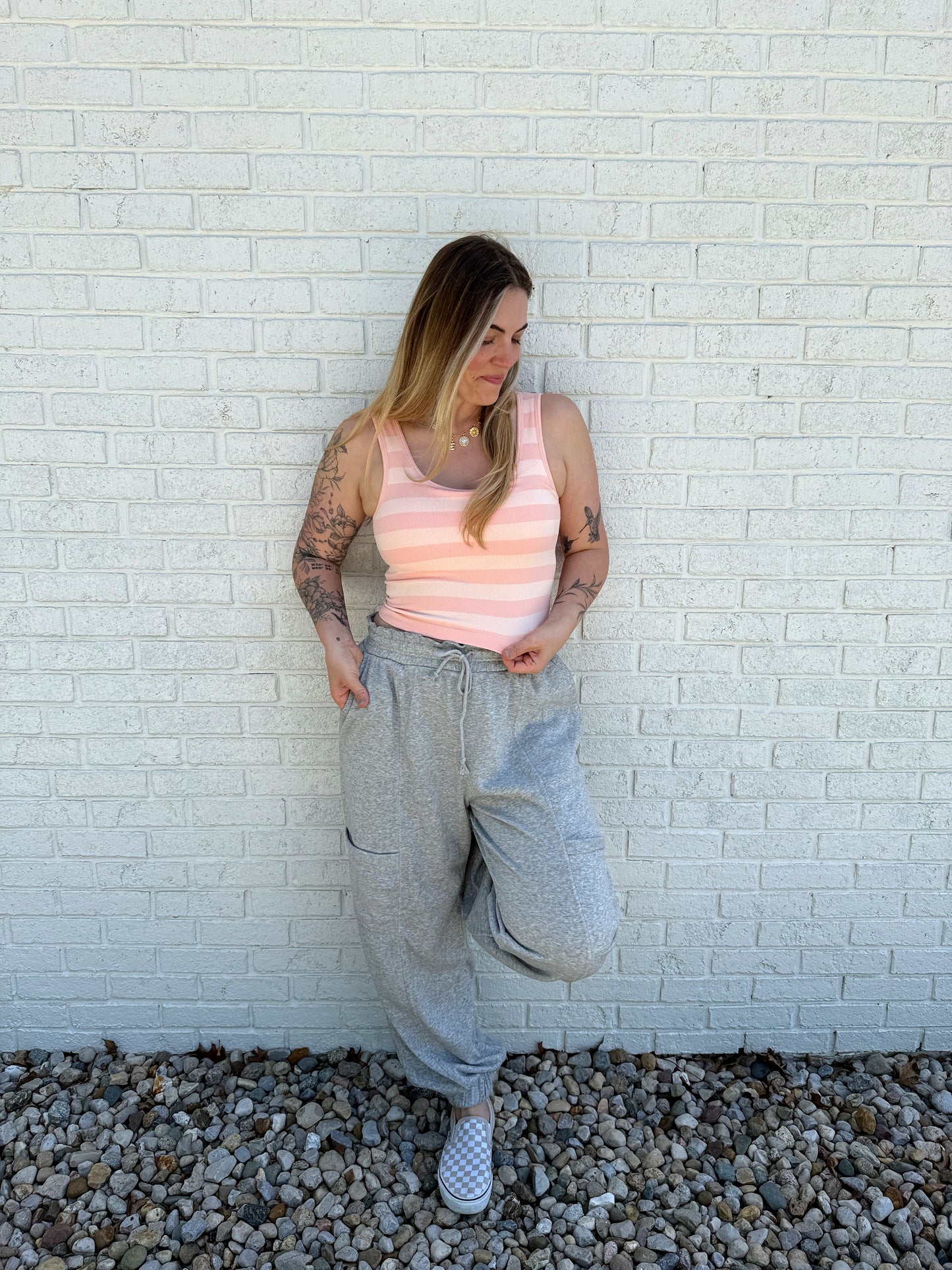 Luna Stripe Tank Pink