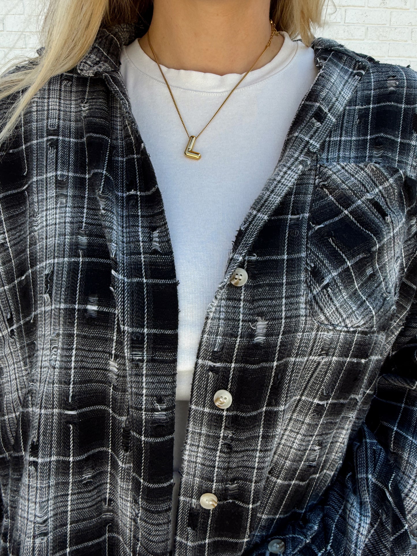 Black White Distressed Flannel
