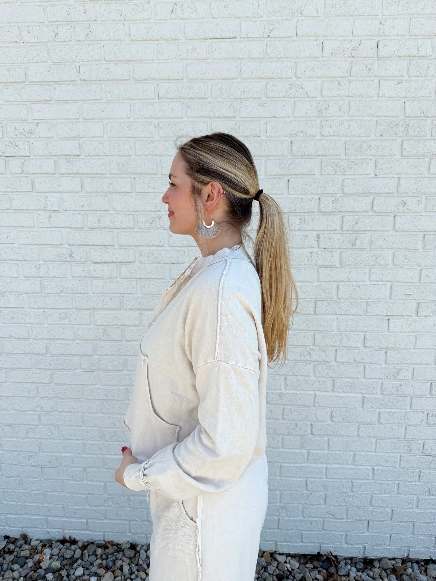 Tilly Mineral Wash Halfzip Cream