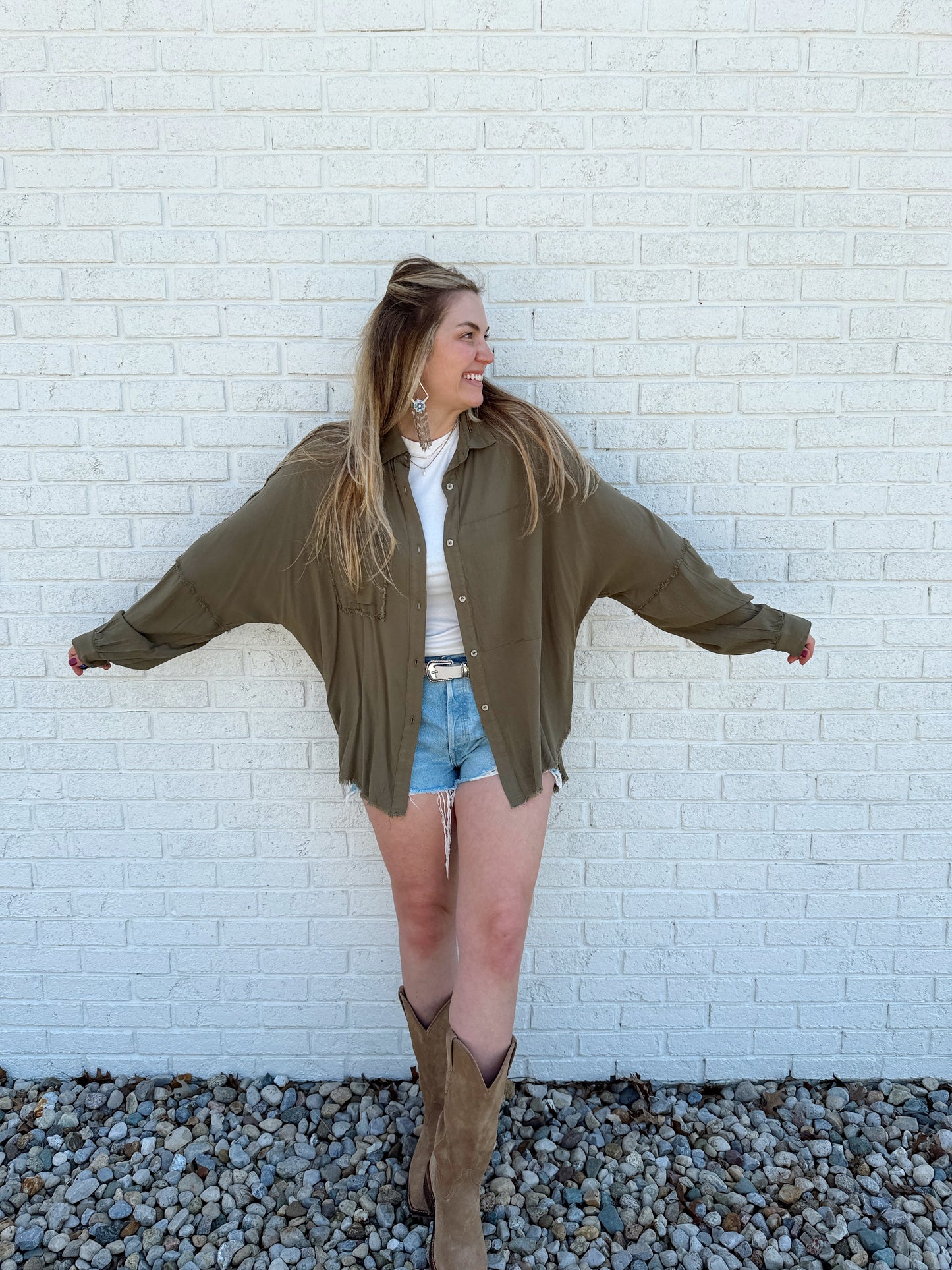 Delilah Button Down Olive