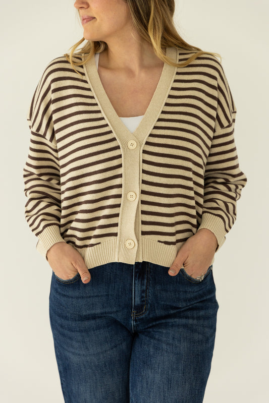 Mello Stripe Cardigan Brown/Cream