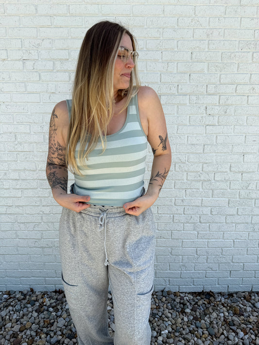 Luna Stripe Tank Aqua