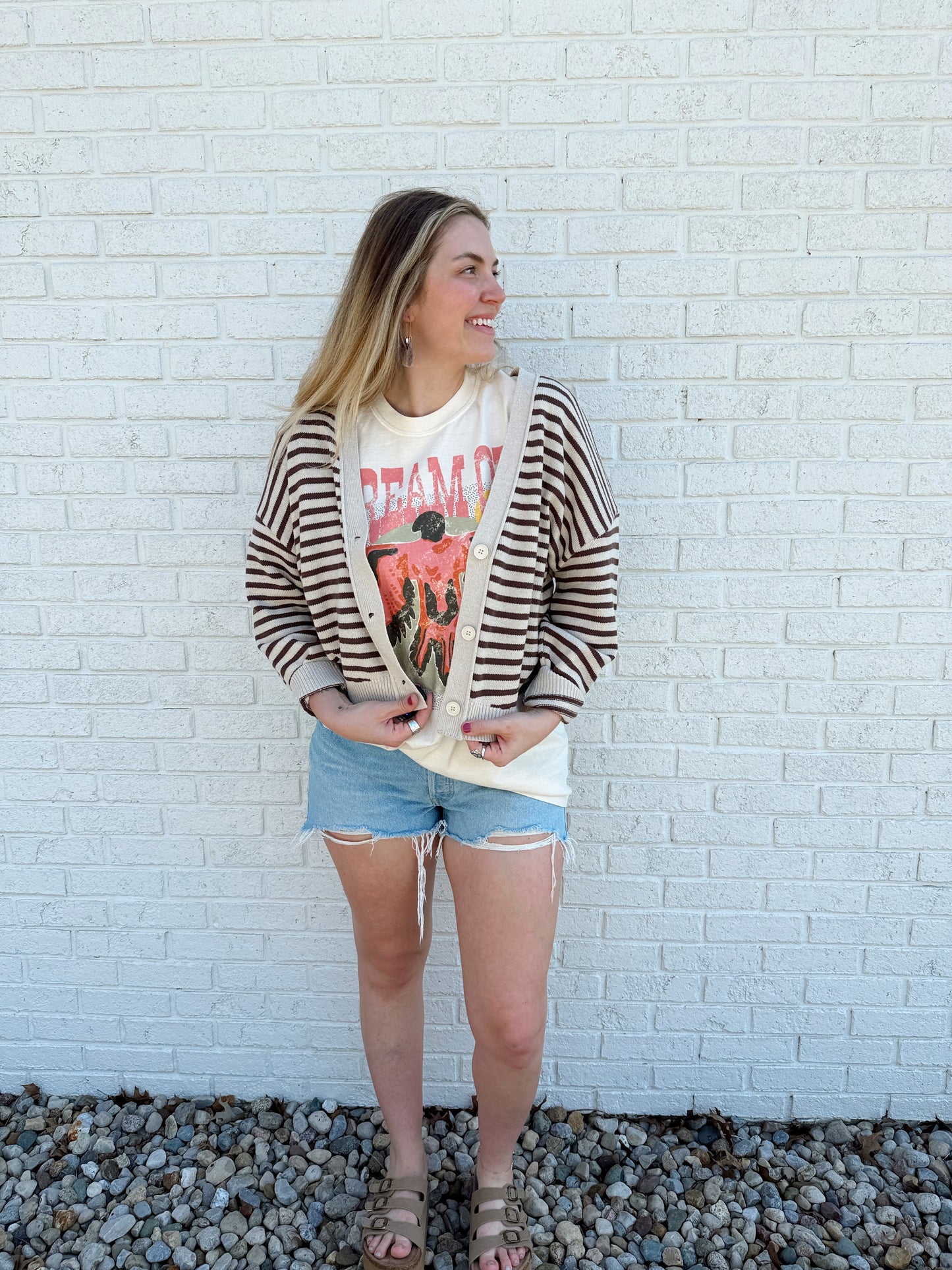 Mello Stripe Cardigan Brown/Cream