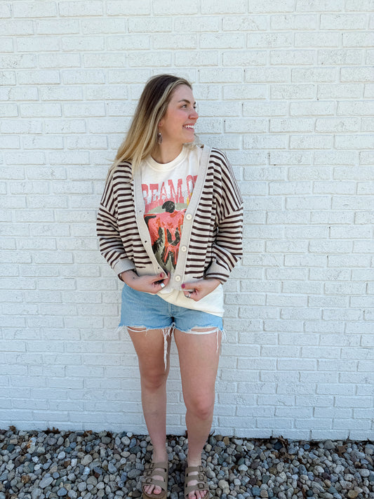 Mello Stripe Cardigan Brown/Cream
