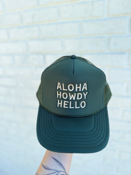 Green Aloha Howdy Hello Trucker Hat