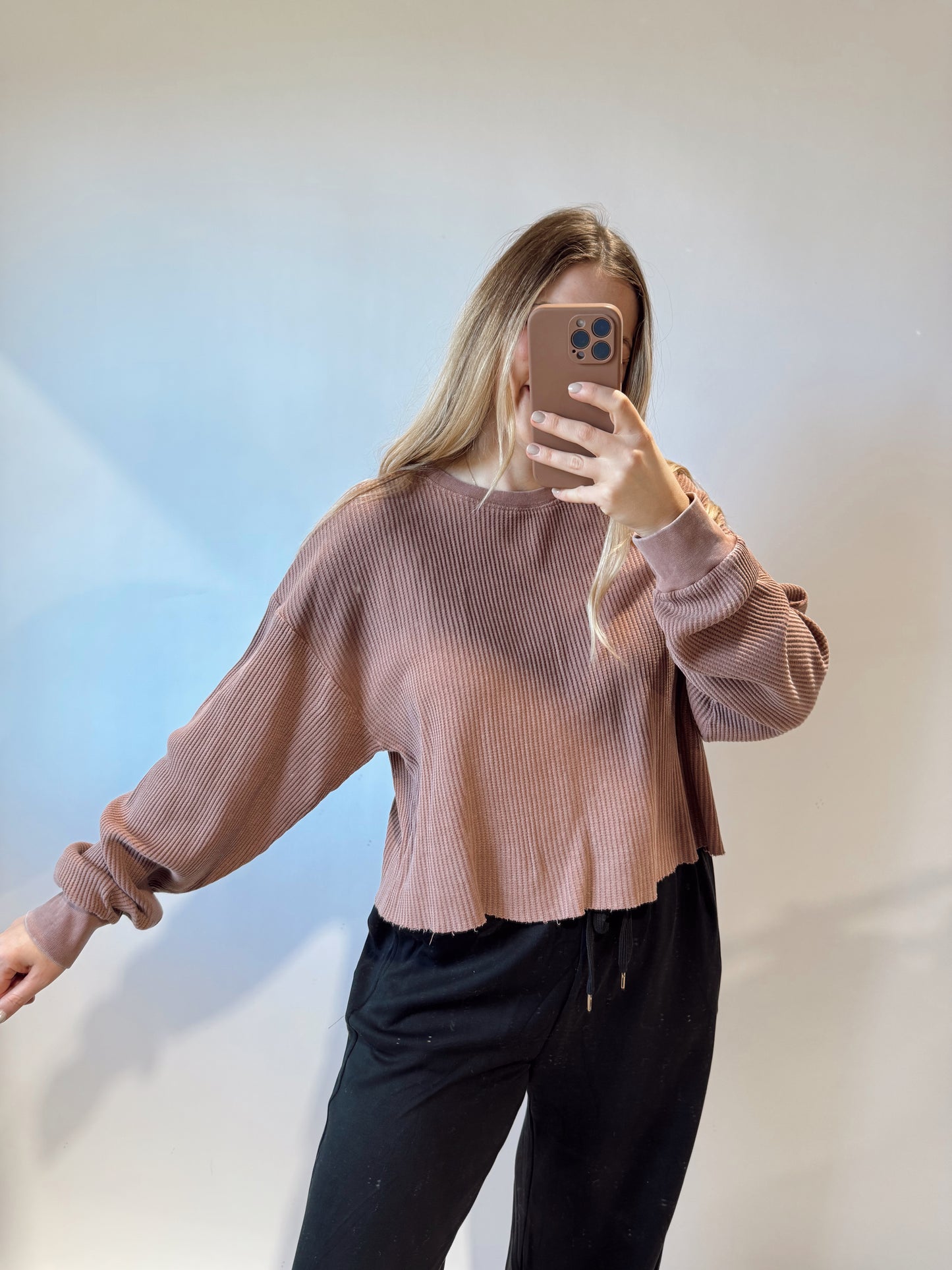 Waffle Knit Long Sleeve Dusty Rose