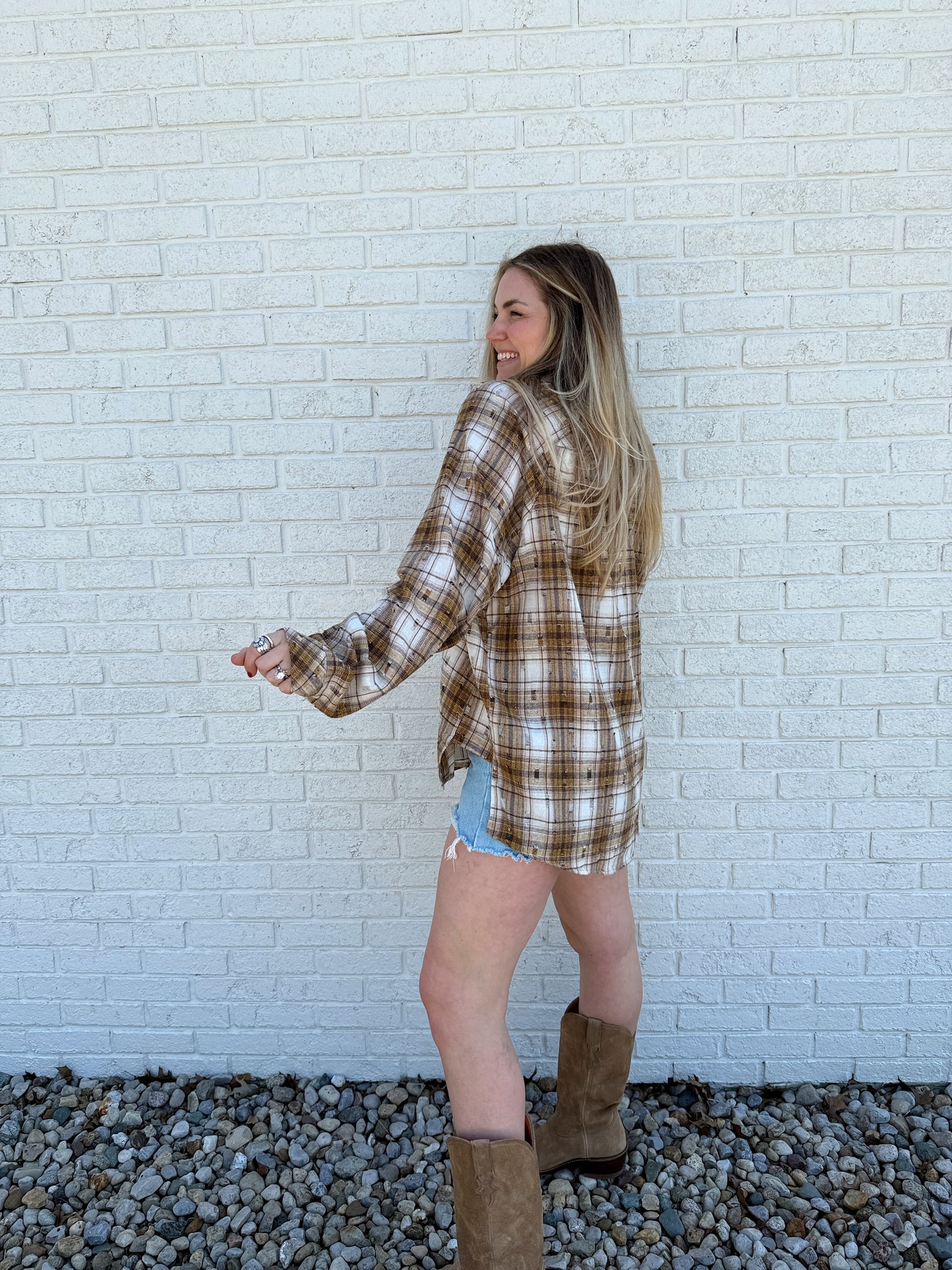 Brown/Mustard Distressed Flannel