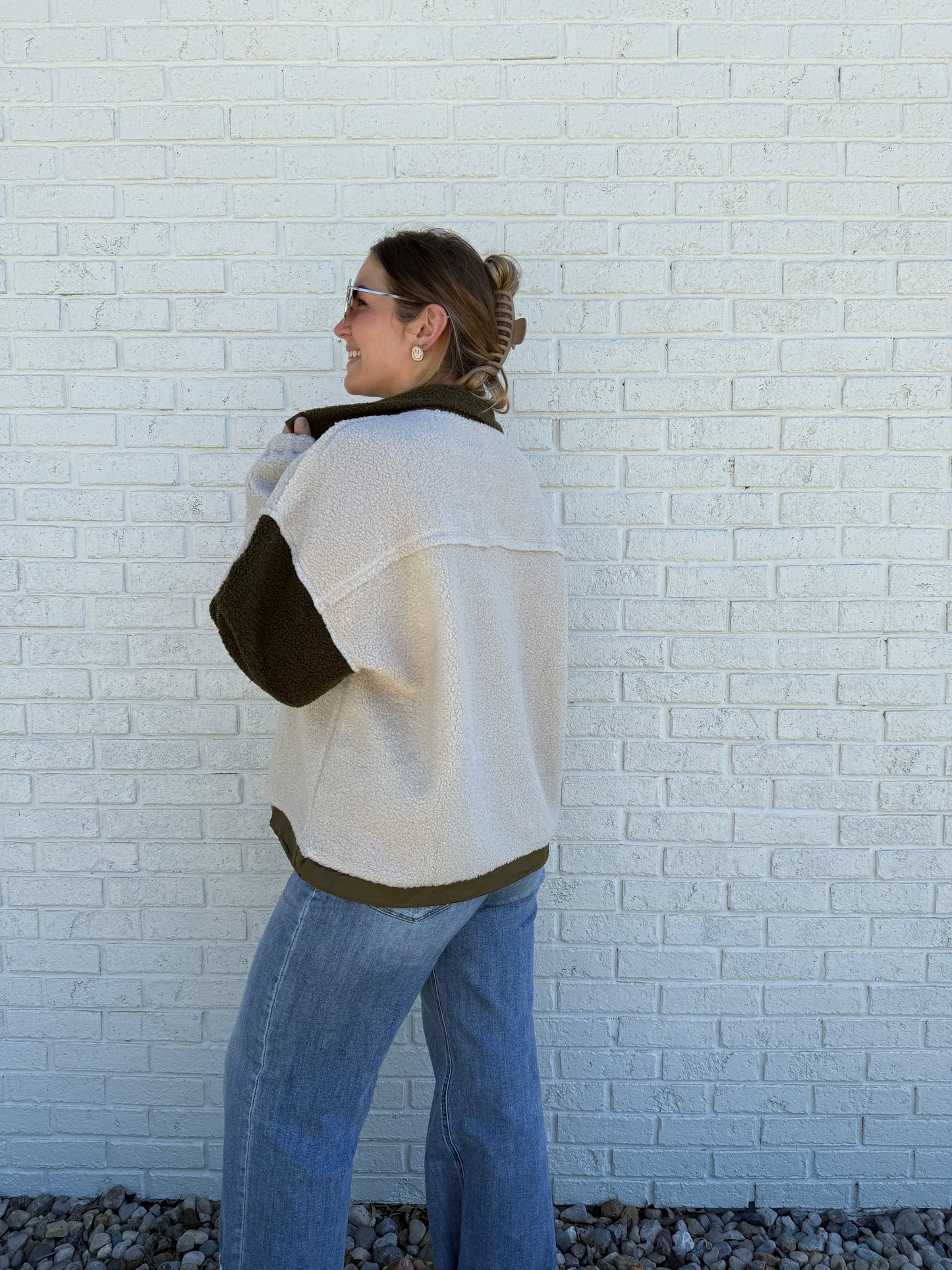 Olive/Oatmeal Sherpa Pullover