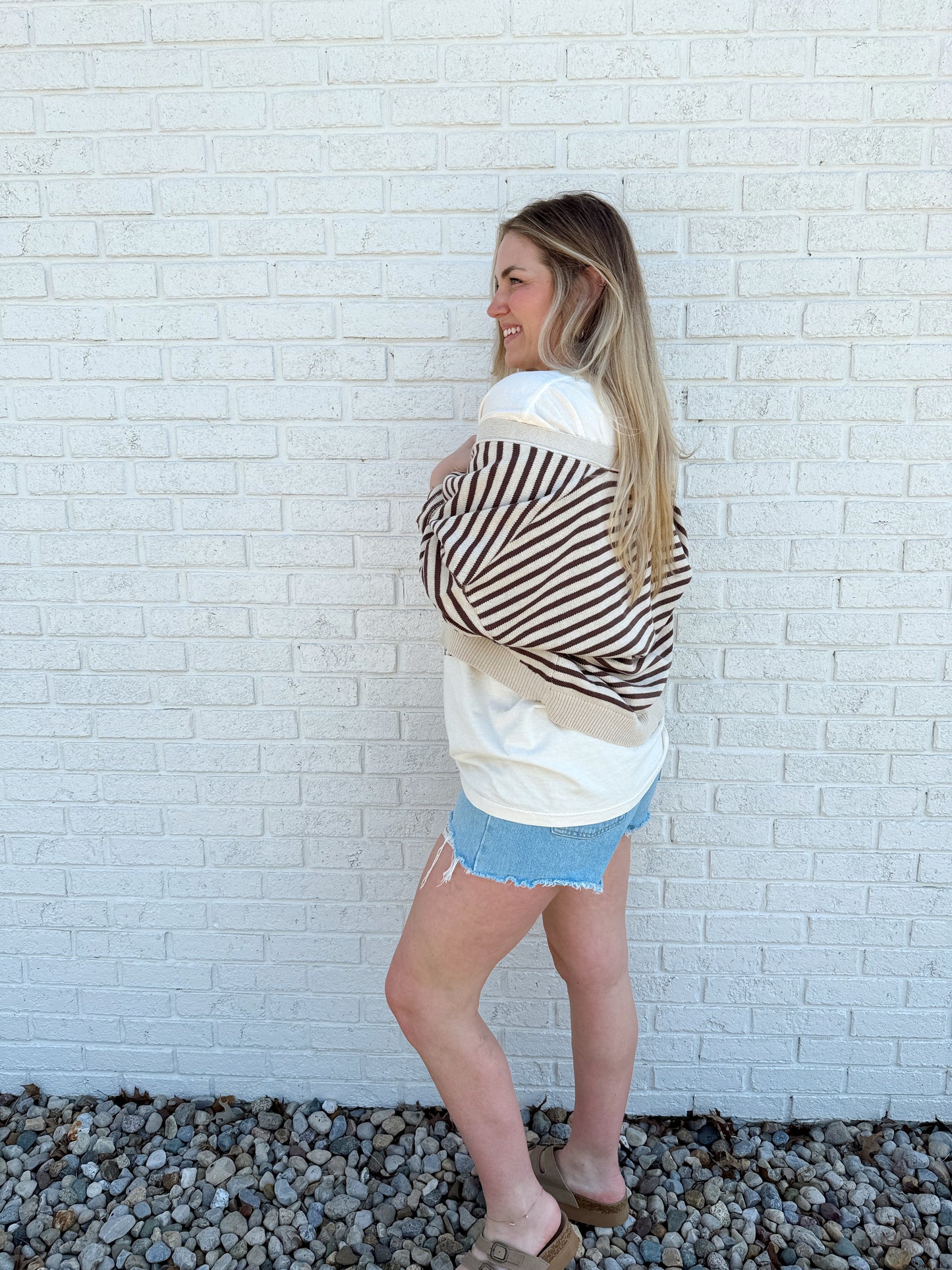 Mello Stripe Cardigan Brown/Cream