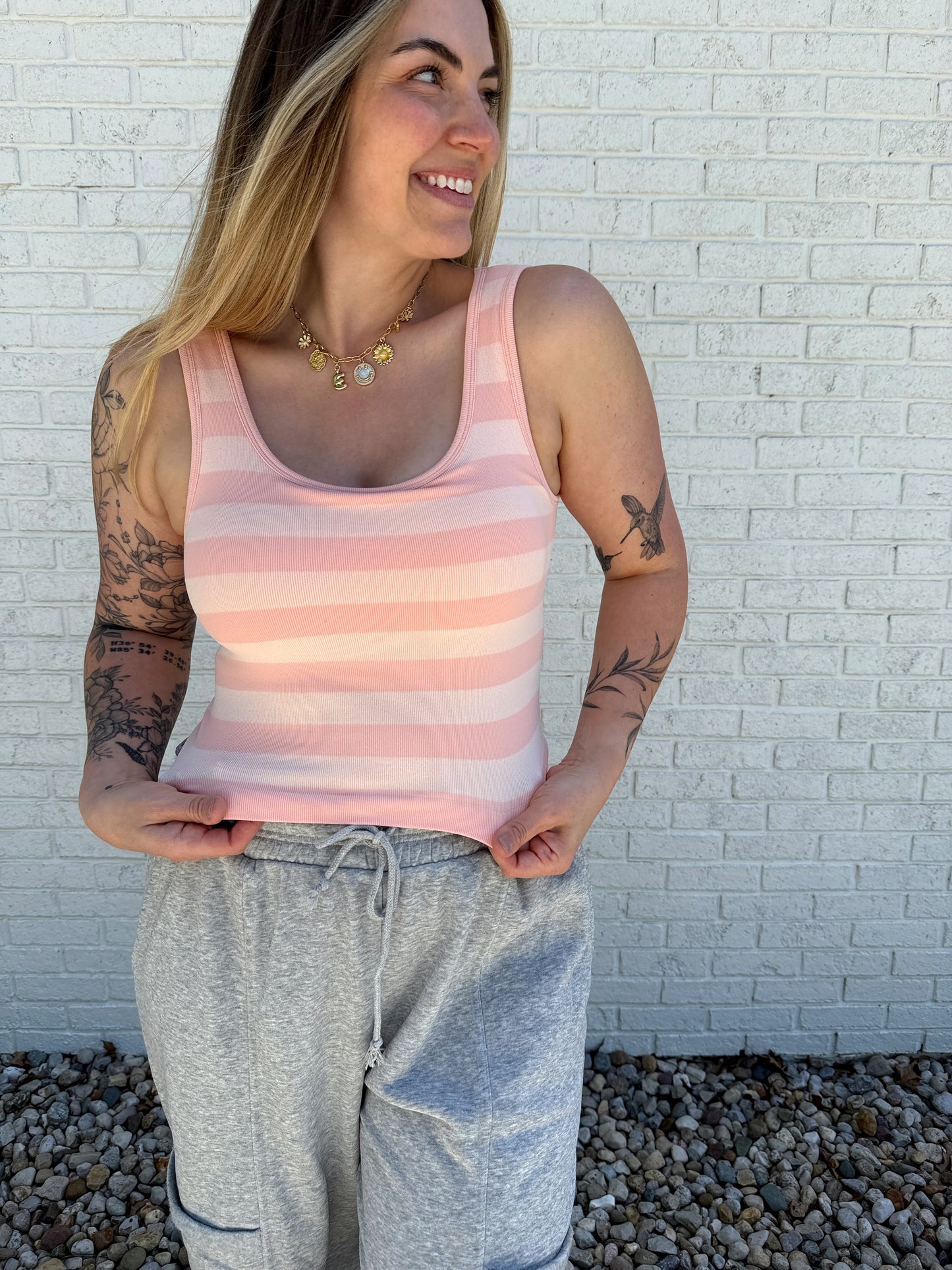 Luna Stripe Tank Pink