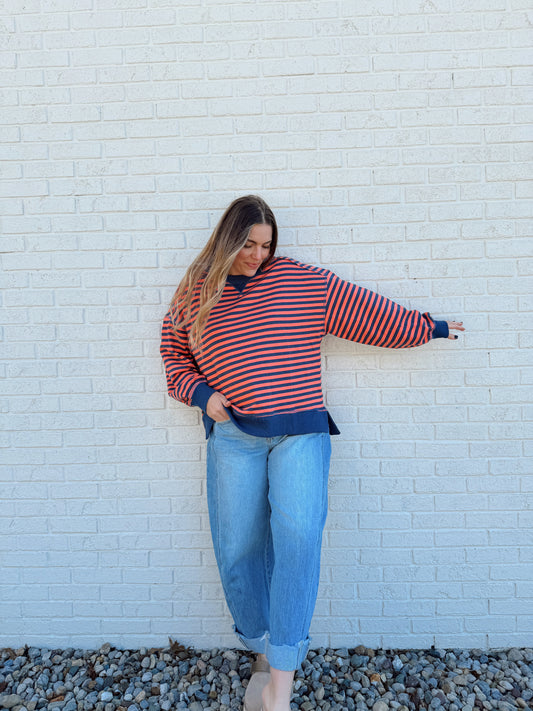 Walley Stripe Crewneck Coral/Navy
