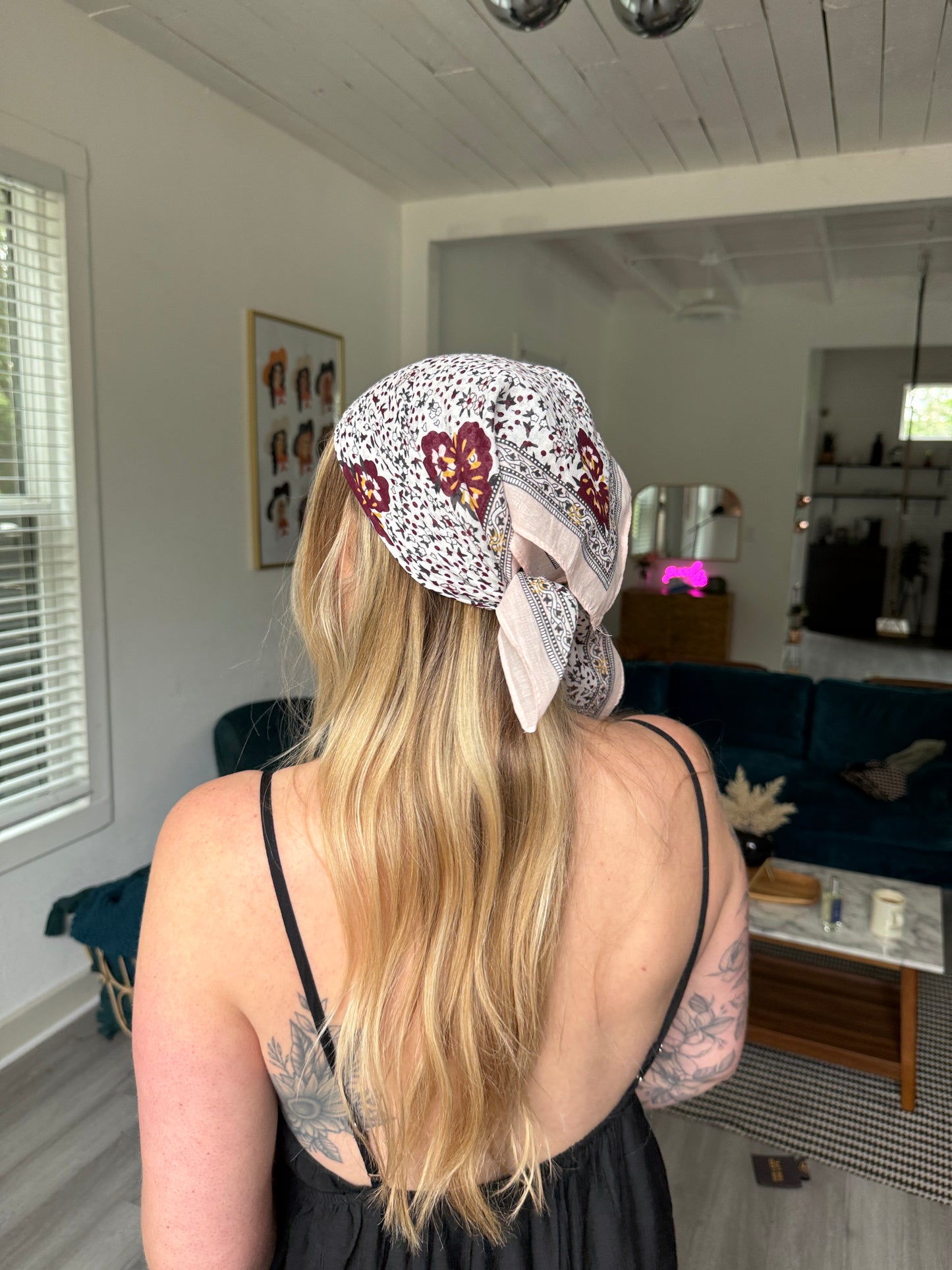 Orchid Floral Print Bandana: White