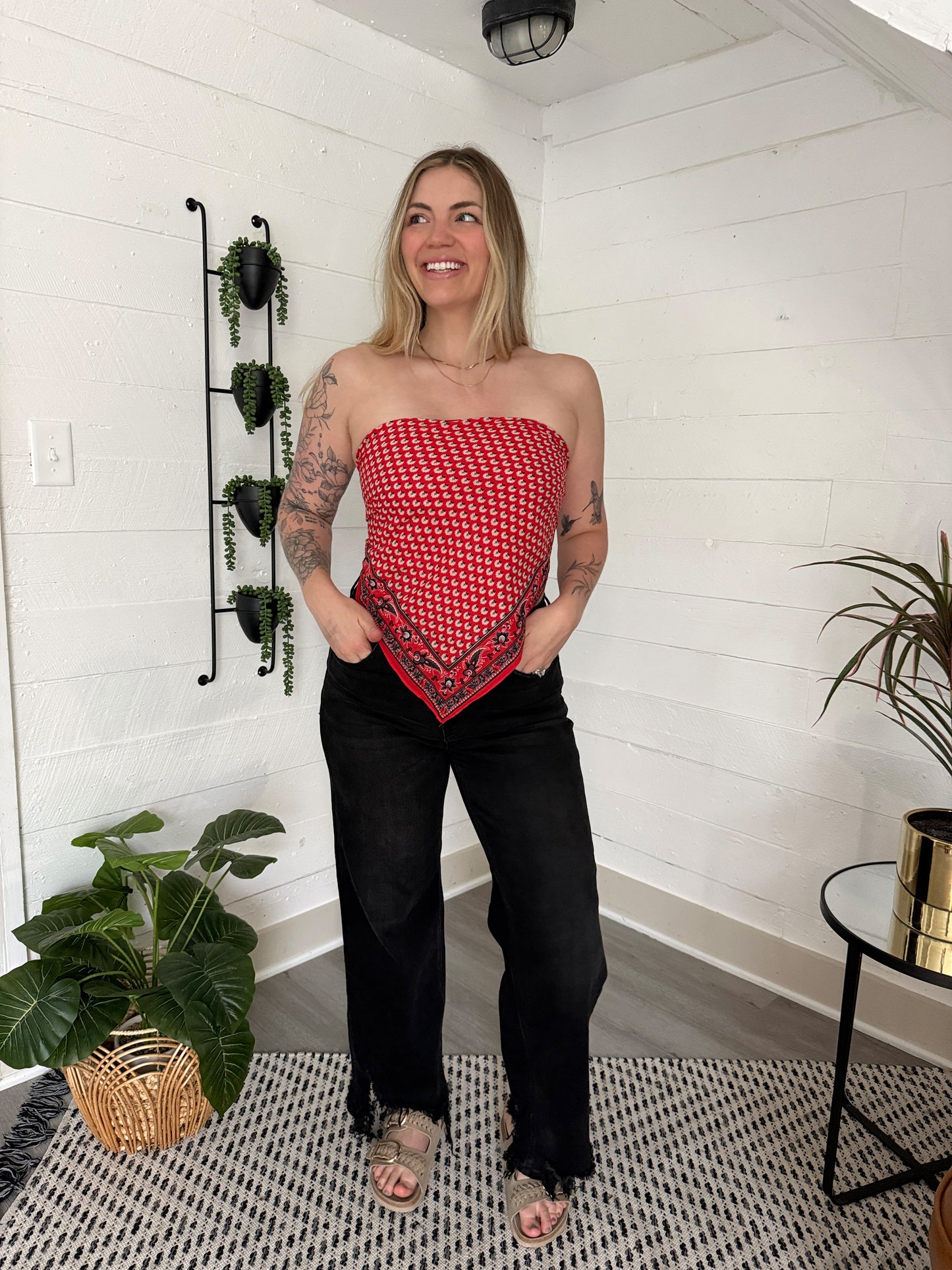 Red Boho Bandana Scarf