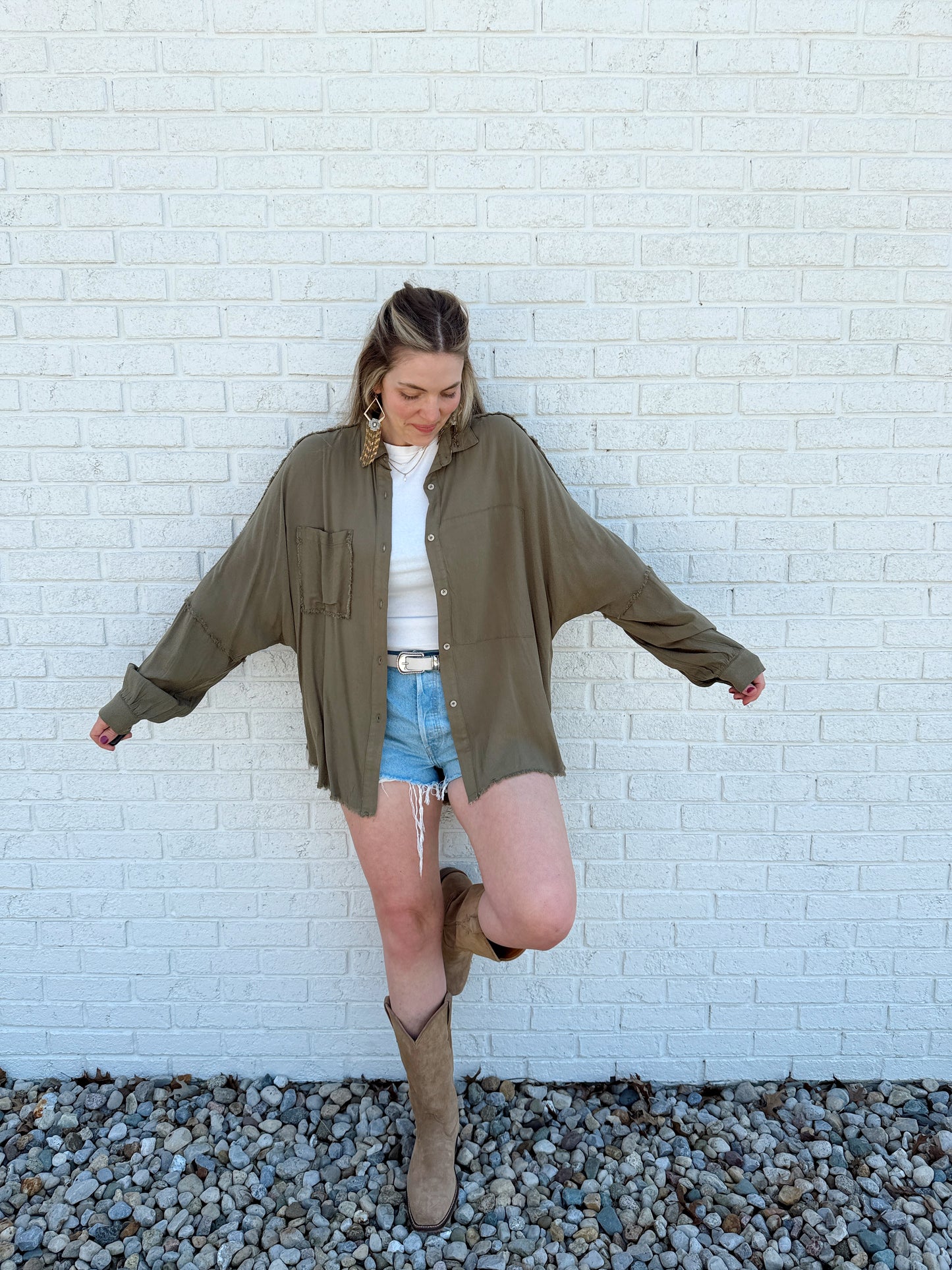 Delilah Button Down Olive
