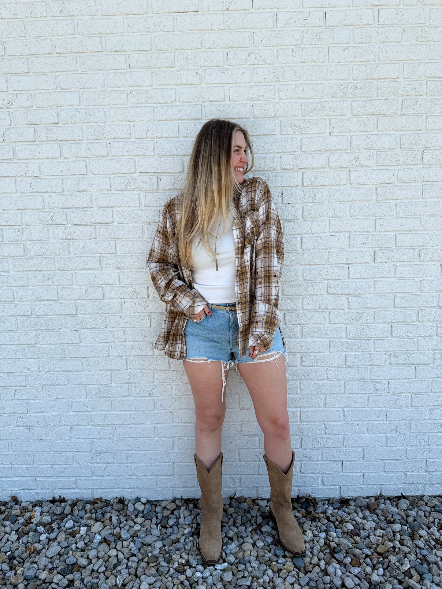 Brown/Mustard Distressed Flannel