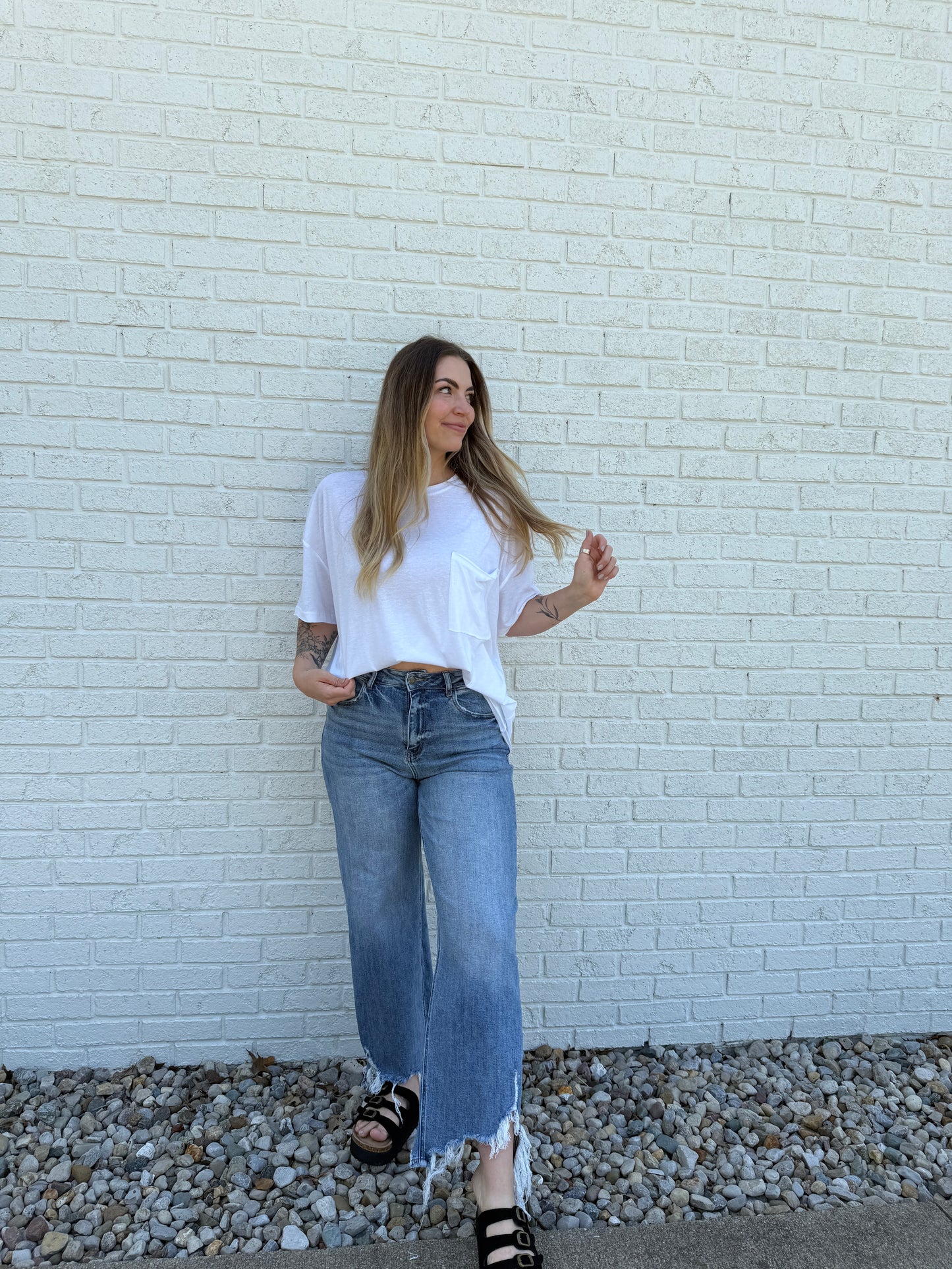 Distressed Hem Straight Fit Jeans