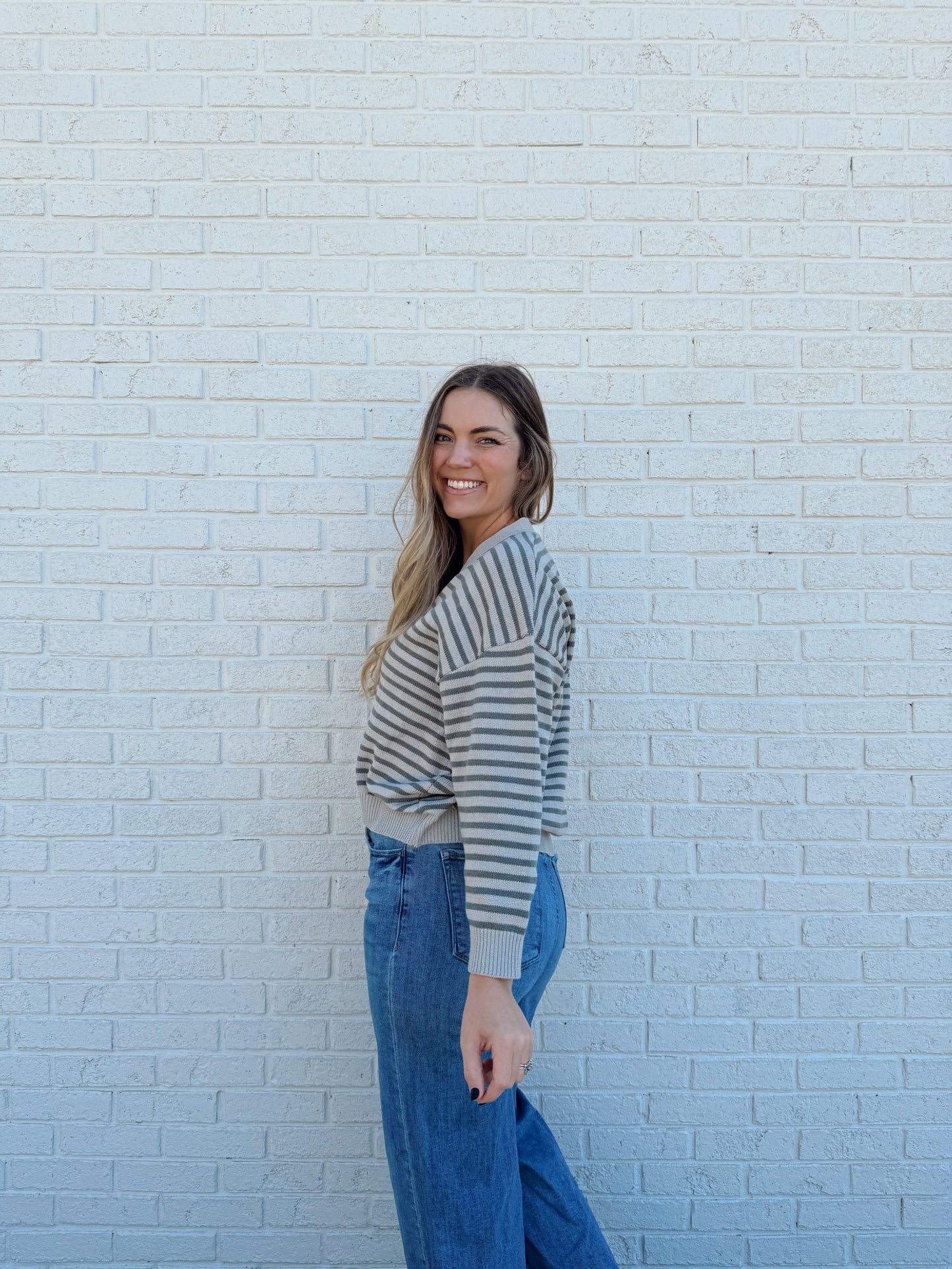 Mello Stripe Cardigan Grey/Blue