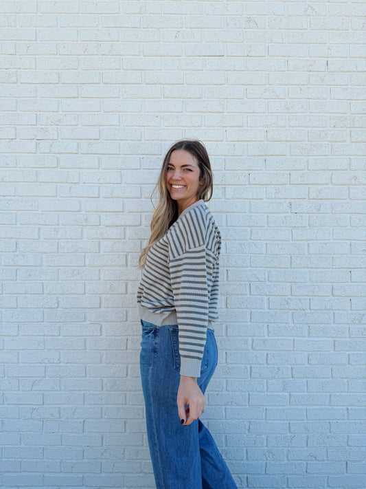 Mello Stripe Cardigan Grey/Blue