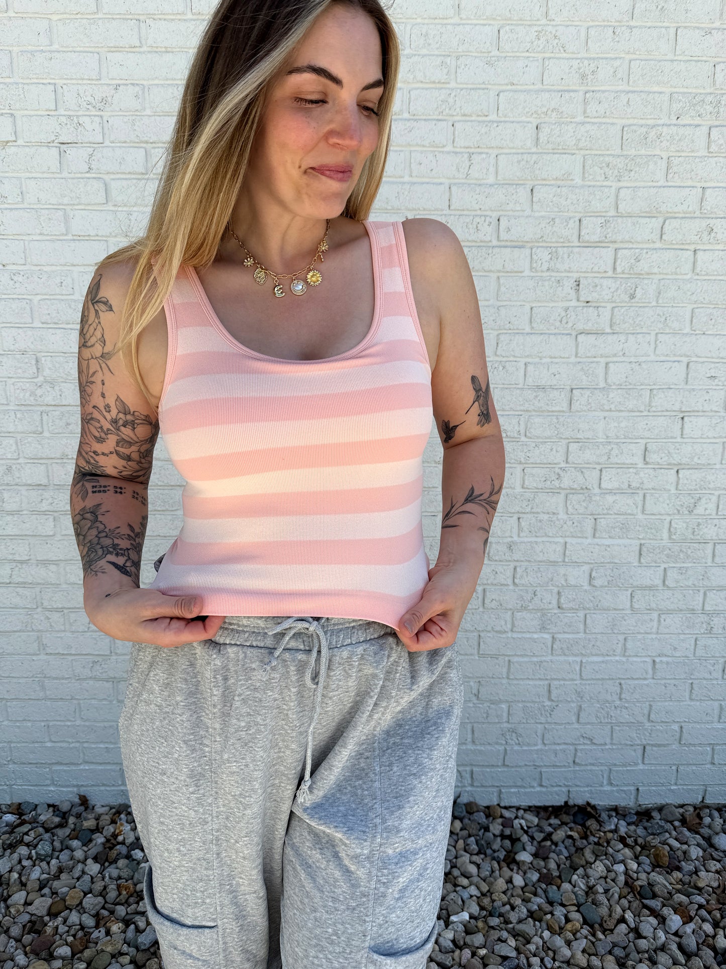 Luna Stripe Tank Pink