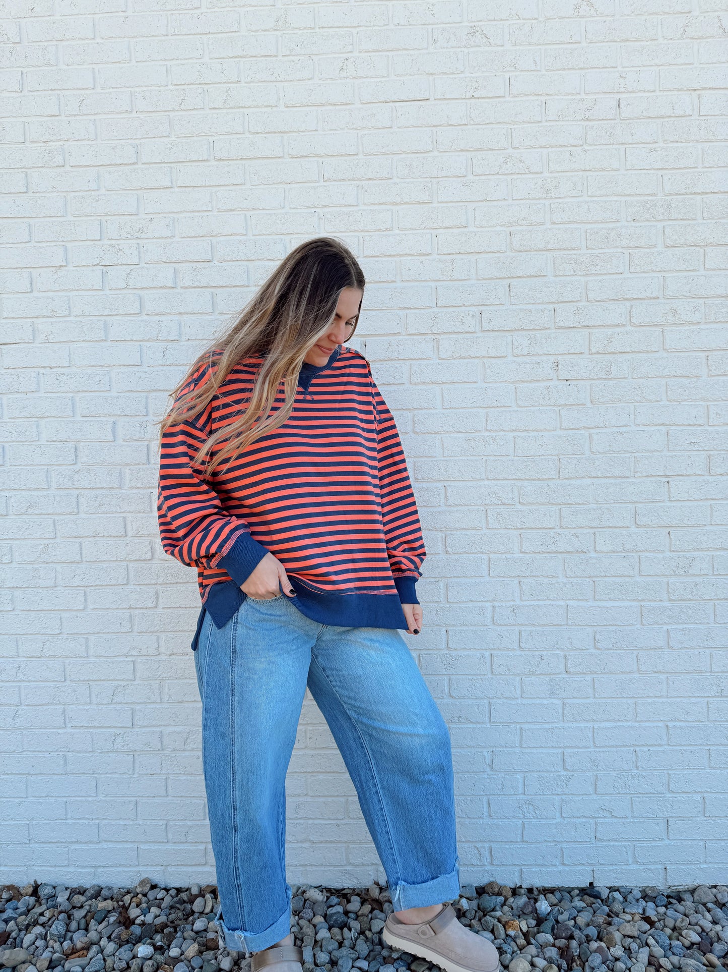 Walley Stripe Crewneck Coral/Navy