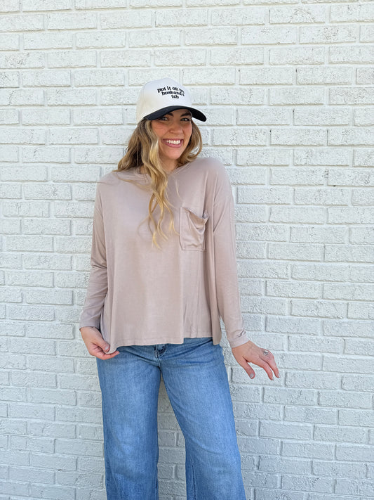 Ribbed Long Sleeve Pocket Tee Oat