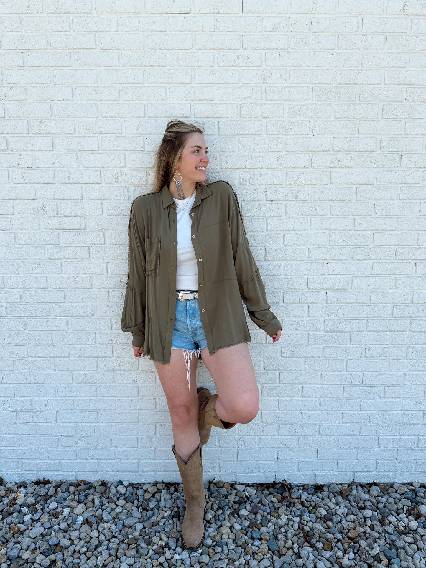 Delilah Button Down Olive