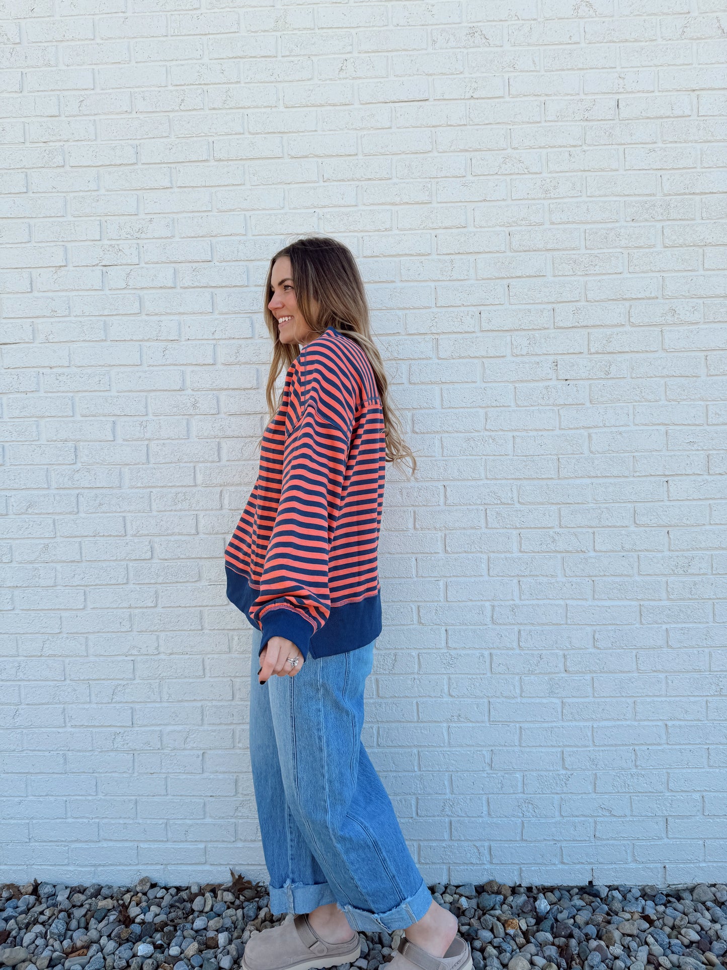 Walley Stripe Crewneck Coral/Navy