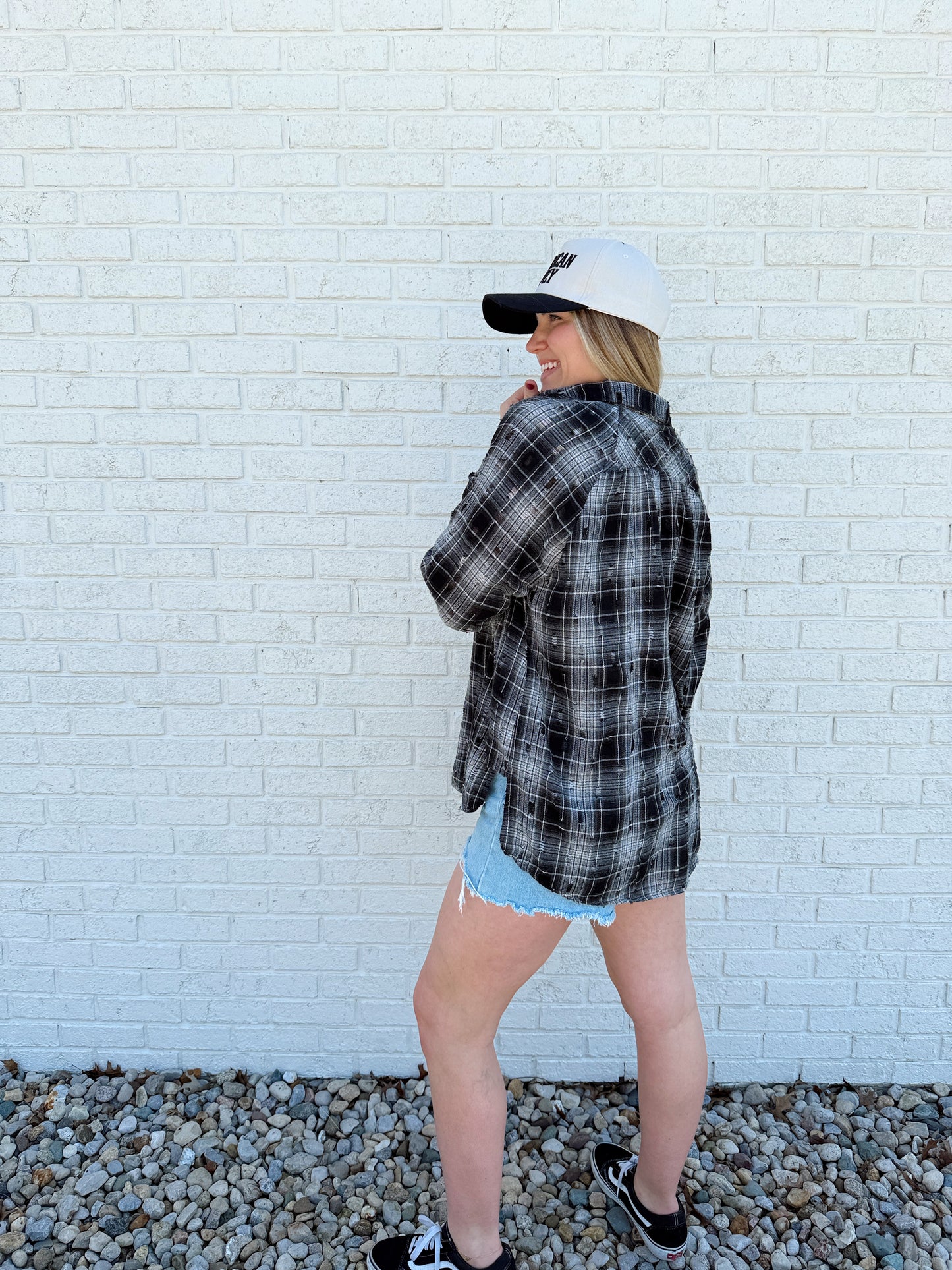 Black White Distressed Flannel