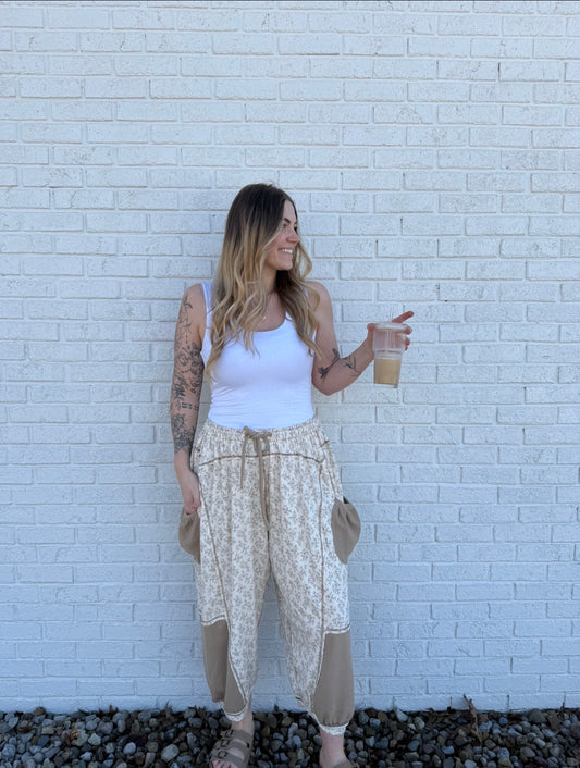 Tan/Cream Boho Patchwork Jogger