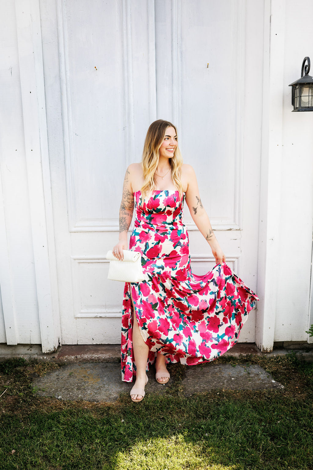 Pink Peony Strapless Dress